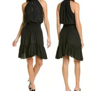 A.L.C. Black Smocked Waist Halter Mini Dress